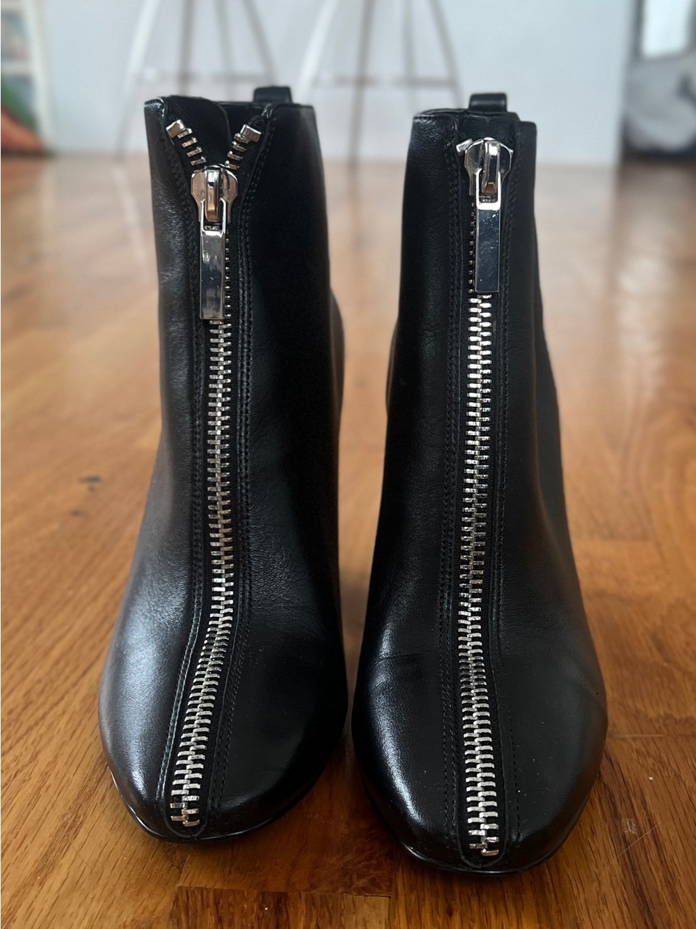 Kendall + Kylie Reagan Black Front Zip Leather Block Heel Ankle Boots 8.5